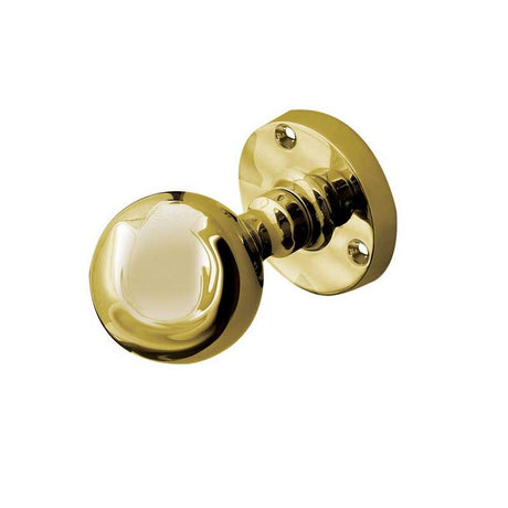 This is an image of a Frelan - Ball Shaped Half Sprung Mortice Knobs - Polished Brass  that is availble to order from Trade Door Handles in Kendal.