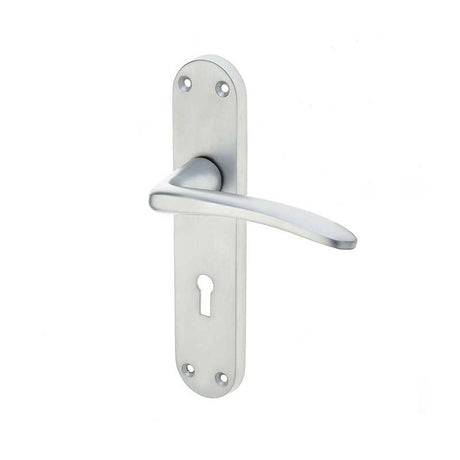 This is an image of a Frelan - Gull Standard Lever Lock Handles on Backplates - Satin Chrome  that is availble to order from Trade Door Handles in Kendal.