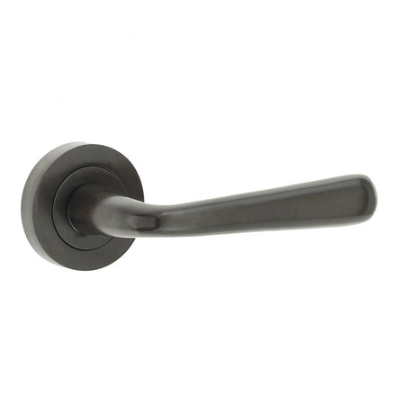 This is an image of a Frelan - Laguna Levers on Round Rose - Dark Bronze  that is availble to order from Trade Door Handles in Kendal.