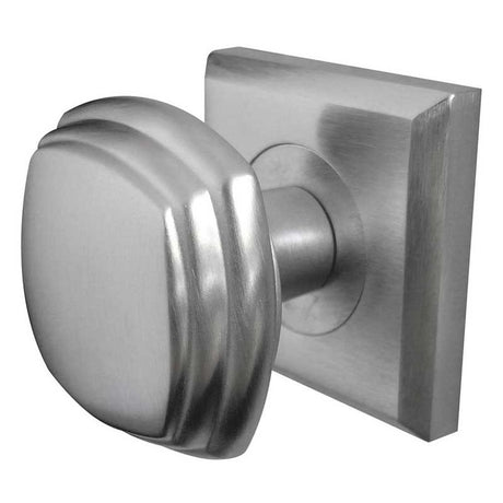 This is an image of a Frelan - Piazza Unsprung Mortice Knobs on a Square Rose - Satin Chrome  that is availble to order from Trade Door Handles in Kendal.