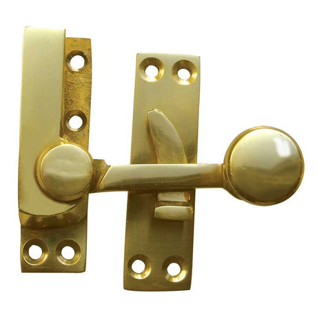This is an image of a Frelan - Quadrant Sash Fastener - Polished Brass  that is availble to order from Trade Door Handles in Kendal.