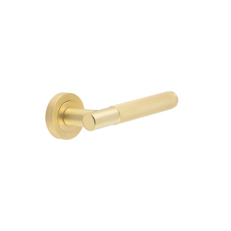 This is an image of a Frelan - Bari SB T Bar Knurled Lever on Rose (matt lacquer)  that is availble to order from Trade Door Handles in Kendal.