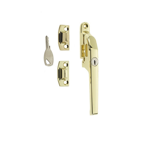 This is an image of a Frelan - Modern NV Lockable Casement Fastener - Polished Brass  that is availble to order from Trade Door Handles in Kendal.