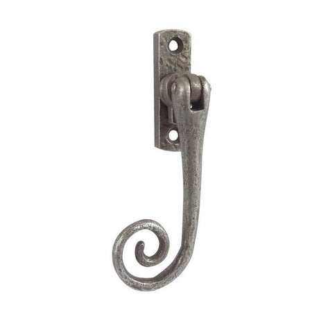 This is an image of a Frelan - Monkey Tail Locking Casement Fasteners Left Hand - Pewter  that is availble to order from Trade Door Handles in Kendal.