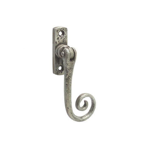 This is an image of a Frelan - Monkey Tail Locking Casement Fasteners Right Hand - Pewter  that is availble to order from Trade Door Handles in Kendal.