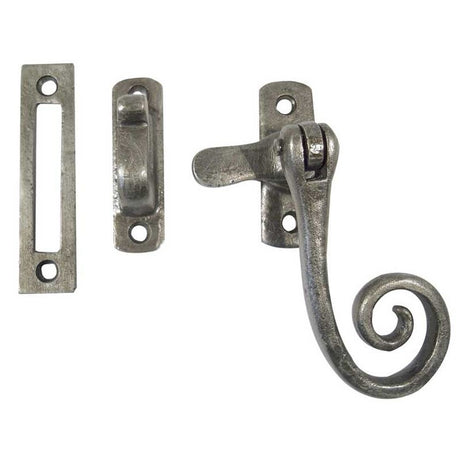 This is an image of a Frelan - Monkey Tail Casement Fastener Hook & Mortice Plate - Pewter  that is availble to order from Trade Door Handles in Kendal.