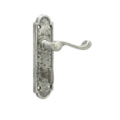 This is an image of a Frelan - Turnberry Bathroom Lock Handles on Backplate - Pewter  that is availble to order from Trade Door Handles in Kendal.