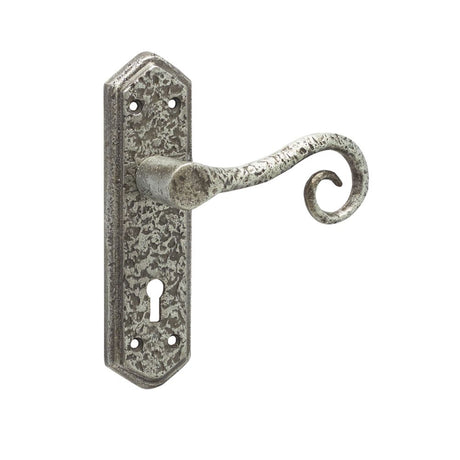 This is an image of a Frelan - Royal Lever Lock Handles on Backplate - Pewter  that is availble to order from Trade Door Handles in Kendal.