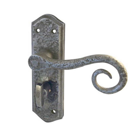 This is an image of a Frelan - Royal Bathroom Lock Handles on Backplate - Pewter  that is availble to order from Trade Door Handles in Kendal.