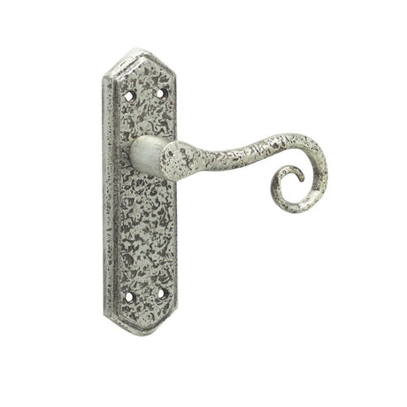 This is an image of a Frelan - Royal Lever Latch Handles on Backplate - Pewter  that is availble to order from Trade Door Handles in Kendal.