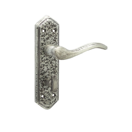 This is an image of a Frelan - Wentworth Bathroom Lock Handles on Backplate - Pewter  that is availble to order from Trade Door Handles in Kendal.