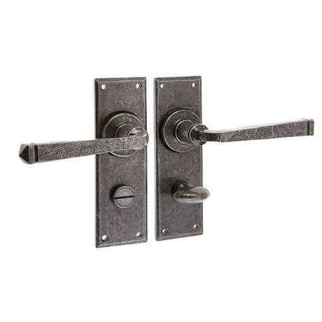 This is an image of a Frelan - Valley Forge Bathroom Lock Handles on Backplate - Pewter  that is availble to order from Trade Door Handles in Kendal.