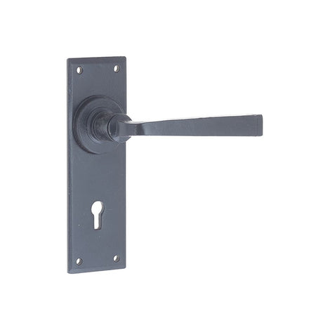 This is an image of a Frelan - Valley Forge Standard Lever Lock Handles on Backplate - Black  that is availble to order from Trade Door Handles in Kendal.