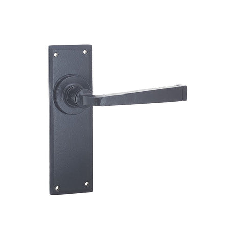 This is an image of a Frelan - Valley Forge Lever Latch Handles on Backplate - Black  that is availble to order from Trade Door Handles in Kendal.