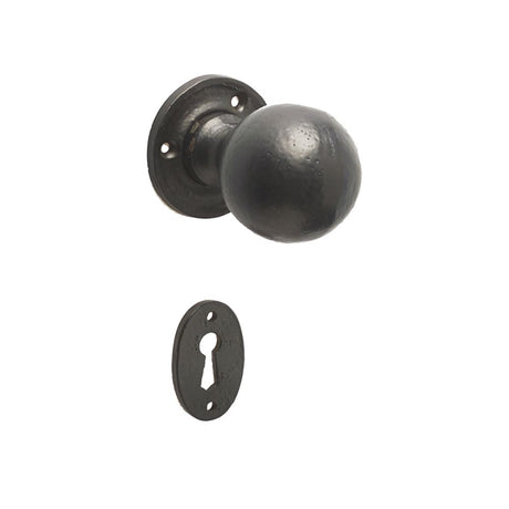 This is an image of a Frelan - Valley Forge Round Mortice Knobs - Black  that is availble to order from Trade Door Handles in Kendal.