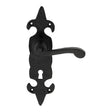 This is an image of a Ludlow - Fleur de lys' Lever on Lock Backplate - Black Antique that is availble to order from Trade Door Handles in Kendal.