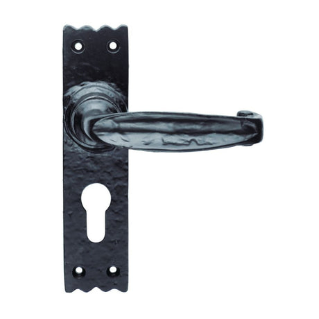 This is an image of a Ludlow - Slimline V Lever on Euro Lock Backplate - Black Antique that is availble to order from Trade Door Handles in Kendal.