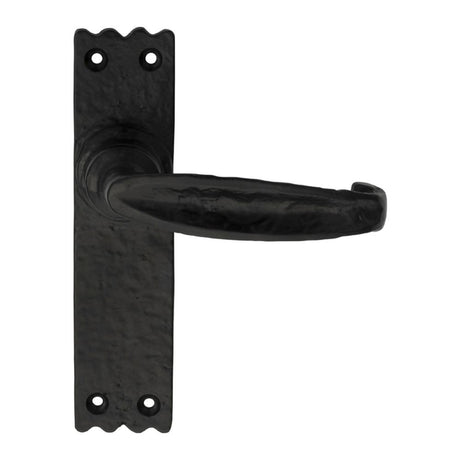 This is an image of a Ludlow - Slimline V Lever on Latch Backplate - Black Antique that is availble to order from Trade Door Handles in Kendal.