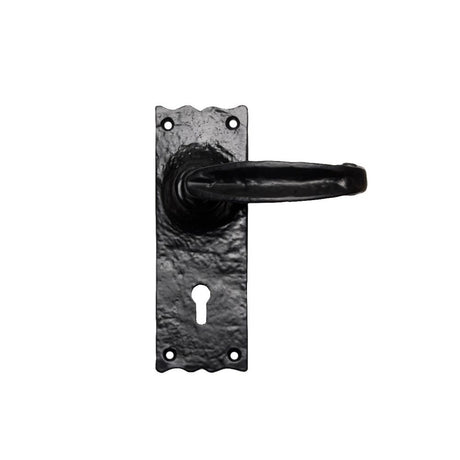 This is an image of a Ludlow - Traditional V Lever on Lock Backplate - Black Antique that is availble to order from Trade Door Handles in Kendal.