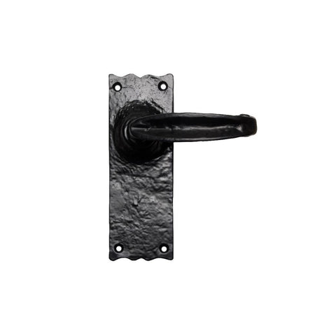 This is an image of a Ludlow - Traditional V Lever on Latch Backplate - Black Antique that is availble to order from Trade Door Handles in Kendal.
