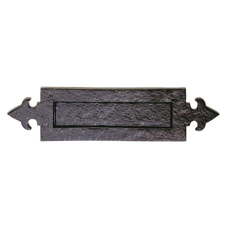 This is an image of a Ludlow - Fleur de Lys Letter plate - Black Antique that is availble to order from Trade Door Handles in Kendal.