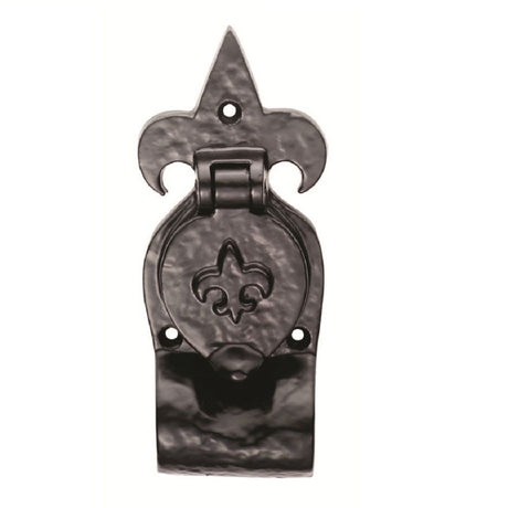 This is an image of a Ludlow - Fleur de lys' Rim Cylinder Pull - Black Antique that is availble to order from Trade Door Handles in Kendal.