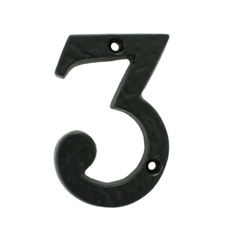 This is an image of a Ludlow - Numeral 3 (Face Fix) - Black Antique  that is availble to order from Trade Door Handles in Kendal.