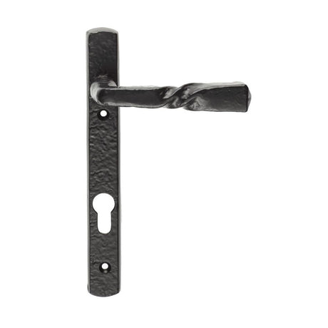 This is an image of a Ludlow - Narrow Plate - Straight Lever Furniture 92mm c/c - Black Antique that is availble to order from Trade Door Handles in Kendal.
