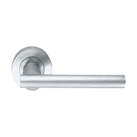 This is an image of a Eurospec - Lever on Rose - Satin Chrome that is availble to order from Trade Door Handles in Kendal.