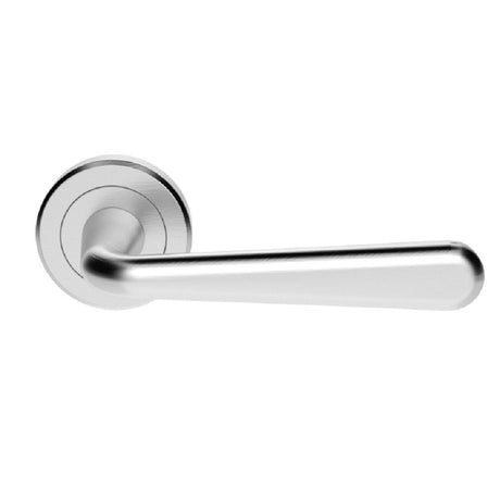 This is an image of a Eurospec - Lever on Rose - Satin Chrome that is availble to order from Trade Door Handles in Kendal.