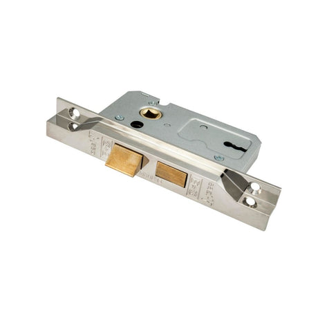 This is an image of a Eurospec - Contract 2 Lever Sashlock Rebated 64mm - Nickel Plate that is availble to order from Trade Door Handles in Kendal.
