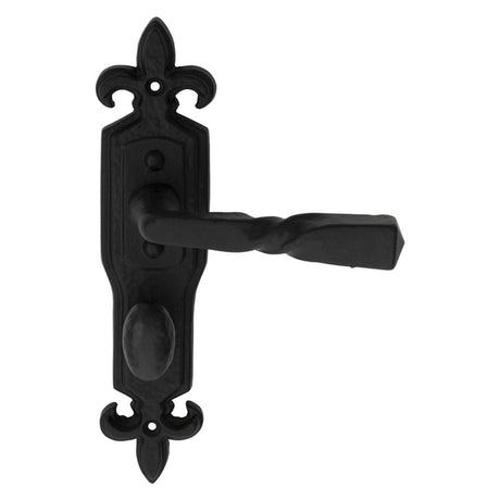 Ludlow Foundries Door Furniture Antique Black / Bathroom Lock Handles Ludlow - Barley Twist Lever on Gothic WC Backplate - Black Antique