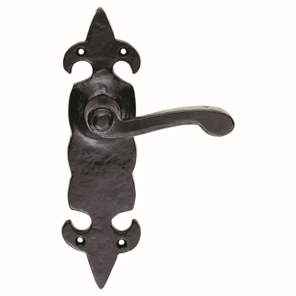 Ludlow Foundries Door Furniture Antique Black / Latch Handles Ludlow - Fleur de lys' Lever on Latch Backplate - Black Antique