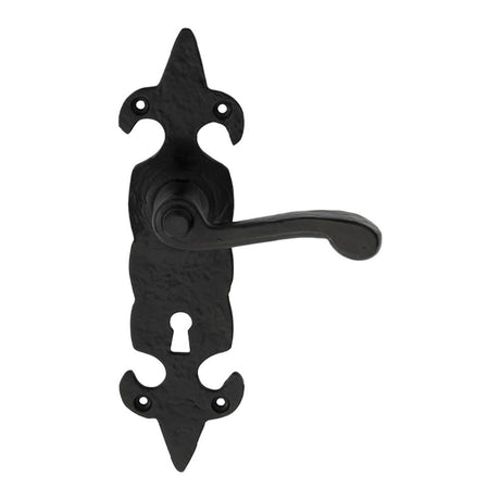 Ludlow Foundries Door Furniture Antique Black / Std. Lock Handles Ludlow - Fleur de lys' Lever on Lock Backplate - Black Antique