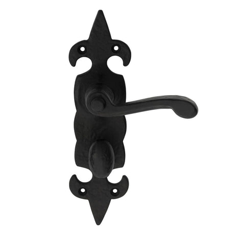 Ludlow Foundries Door Furniture Antique Black / Bathroom Lock Handles Ludlow - Fleur de lys' Lever on WC Backplate - Black Antique
