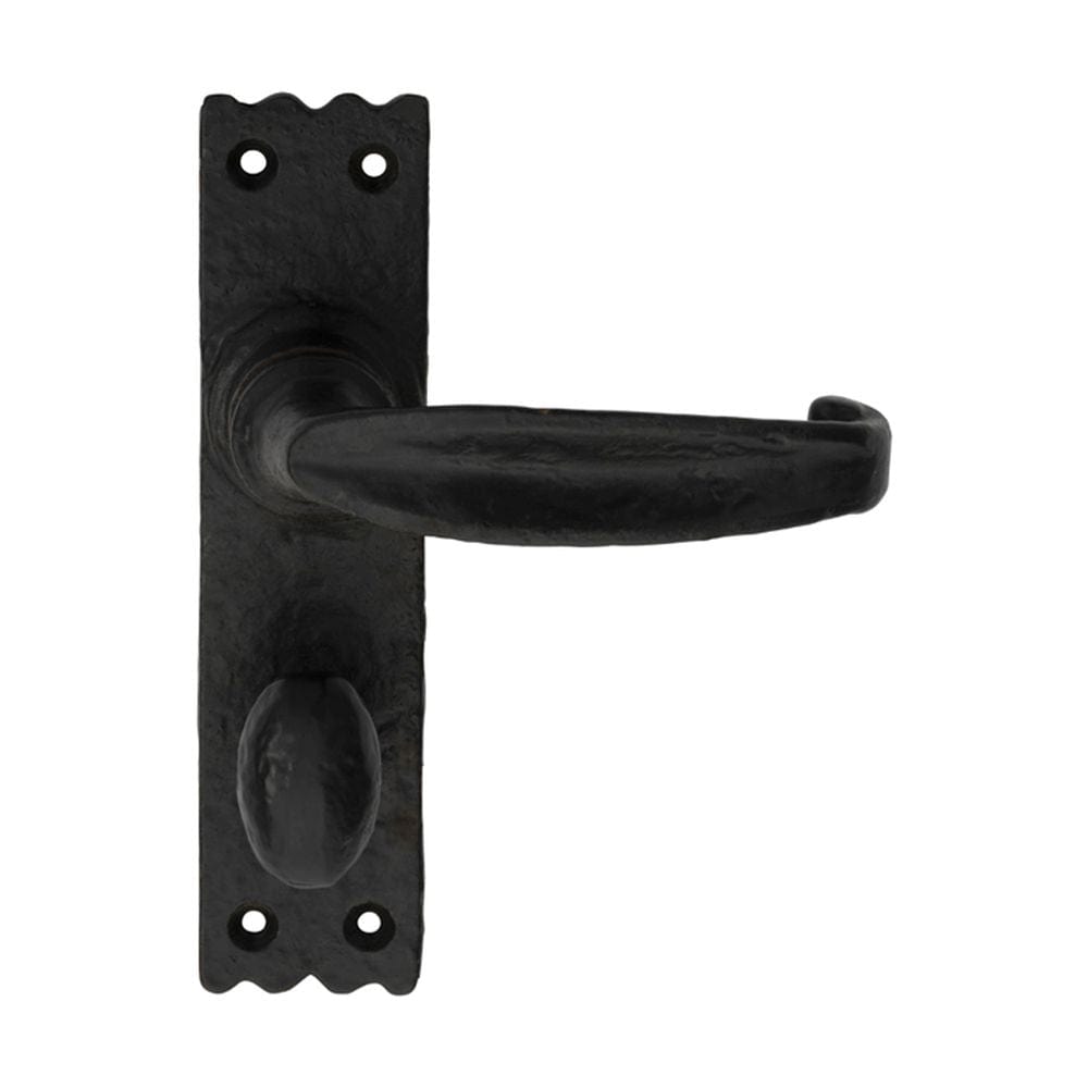 Ludlow Foundries Door Furniture Antique Black / Bathroom Lock Handles Ludlow - Slimline V Lever on Bathroom Backplate - Black Antique