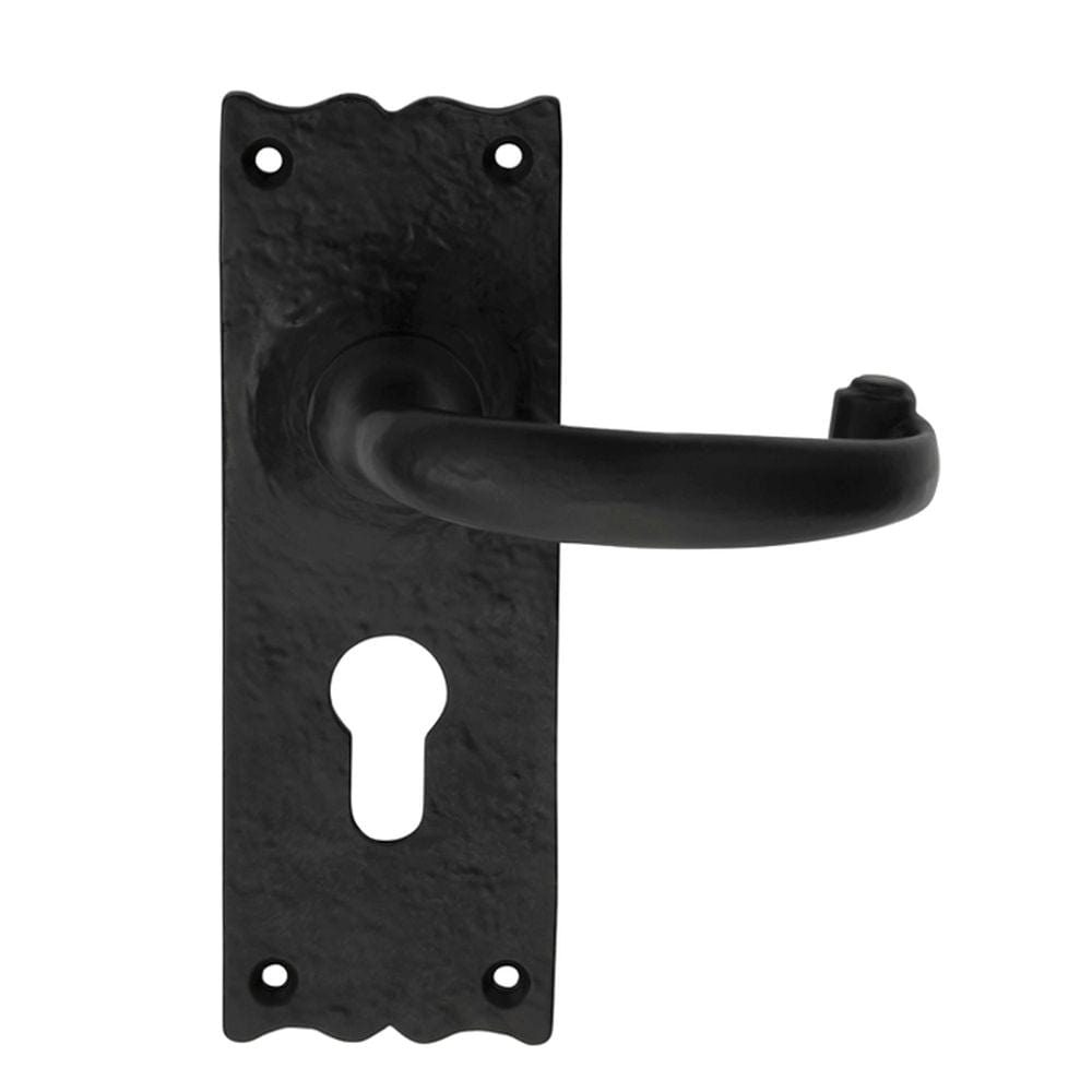 Ludlow Foundries Door Furniture Antique Black / Euro Profile Lock Handles Ludlow - Traditional Lever on Euro Lock Backplate - Black Antique