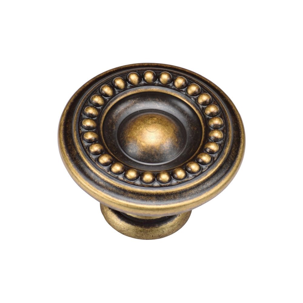 M.Marcus Cabinet Hardware Distressed Brass / Cabinet Knobs / 35mm Dia. M.Marcus - Beaded Round Knob 035mm Distressed Brass Finish
