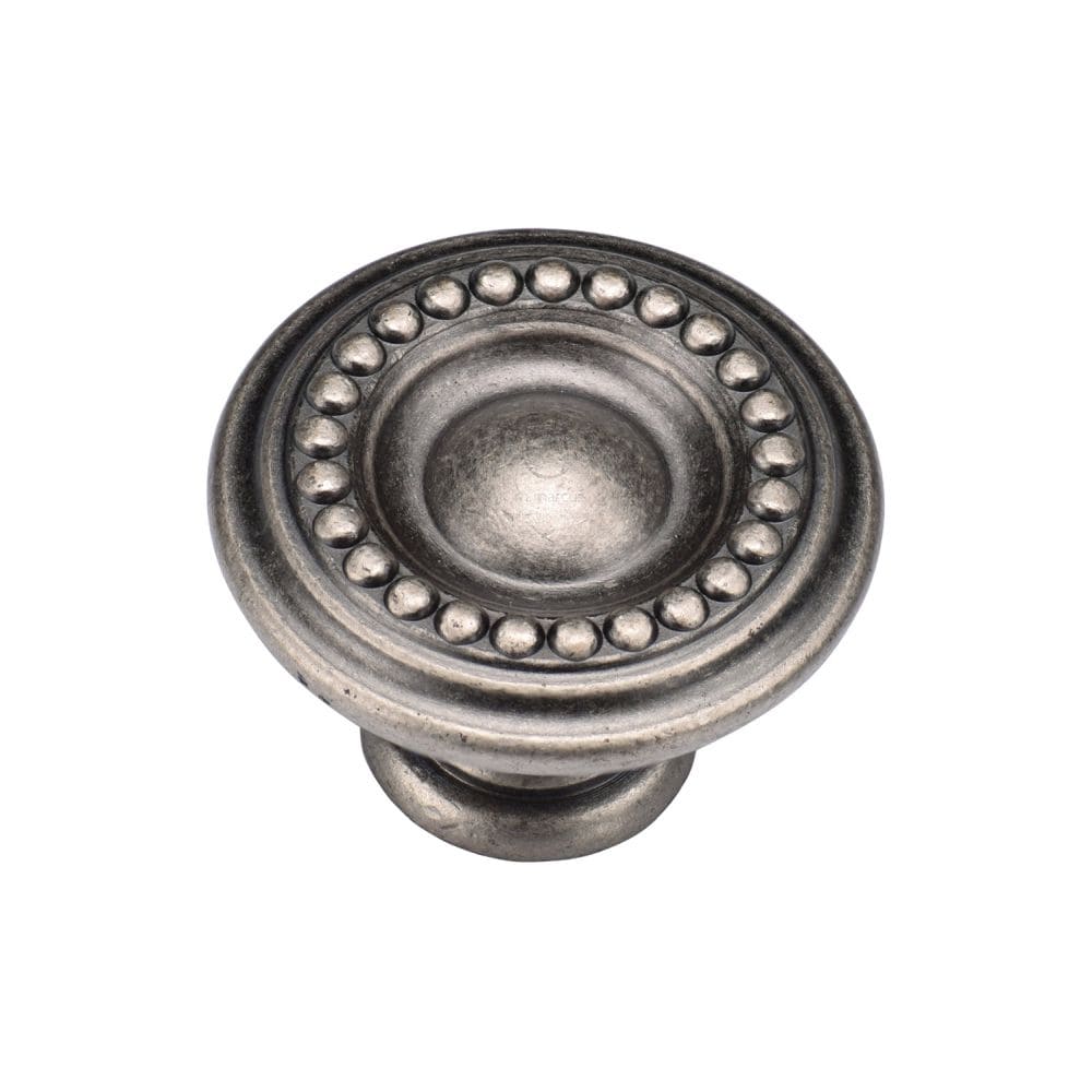 M.Marcus Cabinet Hardware Distressed Pewter / Cabinet Knobs / 35mm Dia. M.Marcus - Beaded Round Knob 035mm Distressed Pewter Finish