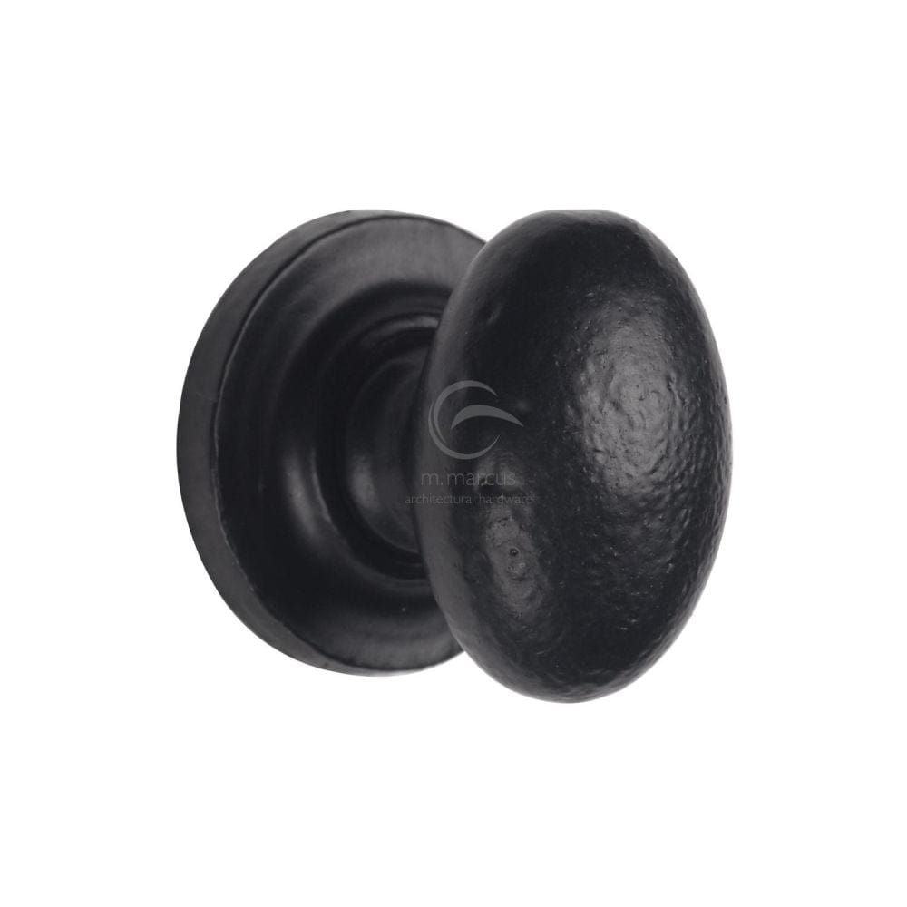 M.Marcus Cabinet Hardware Matt Black / Cabinet Knobs / 32mm Dia. M.Marcus - Black Iron Rustic Cabinet Knob on Round Plate Oval Design 32mm