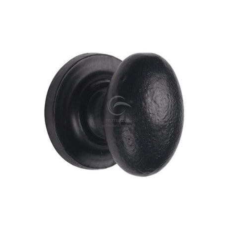 M.Marcus Cabinet Hardware Matt Black / Cabinet Knobs / 32mm Dia. M.Marcus - Black Iron Rustic Cabinet Knob on Round Plate Oval Design 32mm