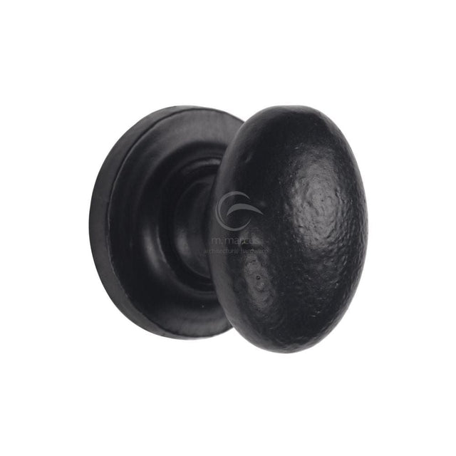 M.Marcus Cabinet Hardware Matt Black / Cabinet Knobs / 32mm Dia. M.Marcus - Black Iron Rustic Cabinet Knob on Round Plate Oval Design 32mm