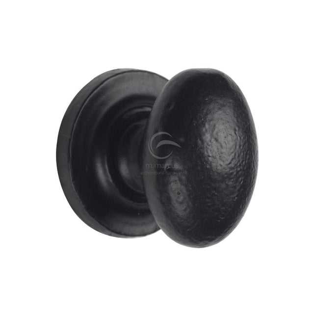 M.Marcus Cabinet Hardware Matt Black / Cabinet Knobs / 38mm Dia. M.Marcus - Black Iron Rustic Cabinet Knob on Round Plate Oval Design 38mm