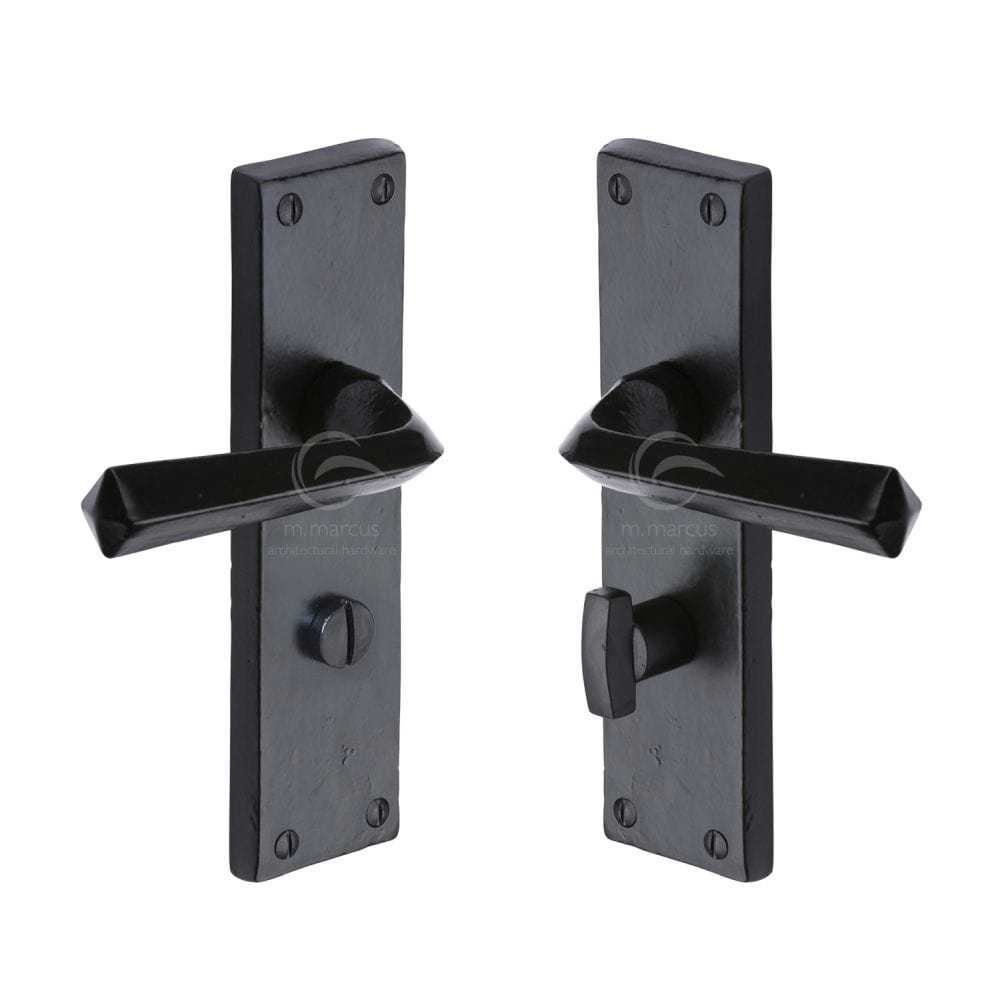 M.Marcus Door Furniture Matt Black / Bathroom Lock Handles M.Marcus - Black Iron Rustic Door Handle Bathroom Set Bridgnorth Design