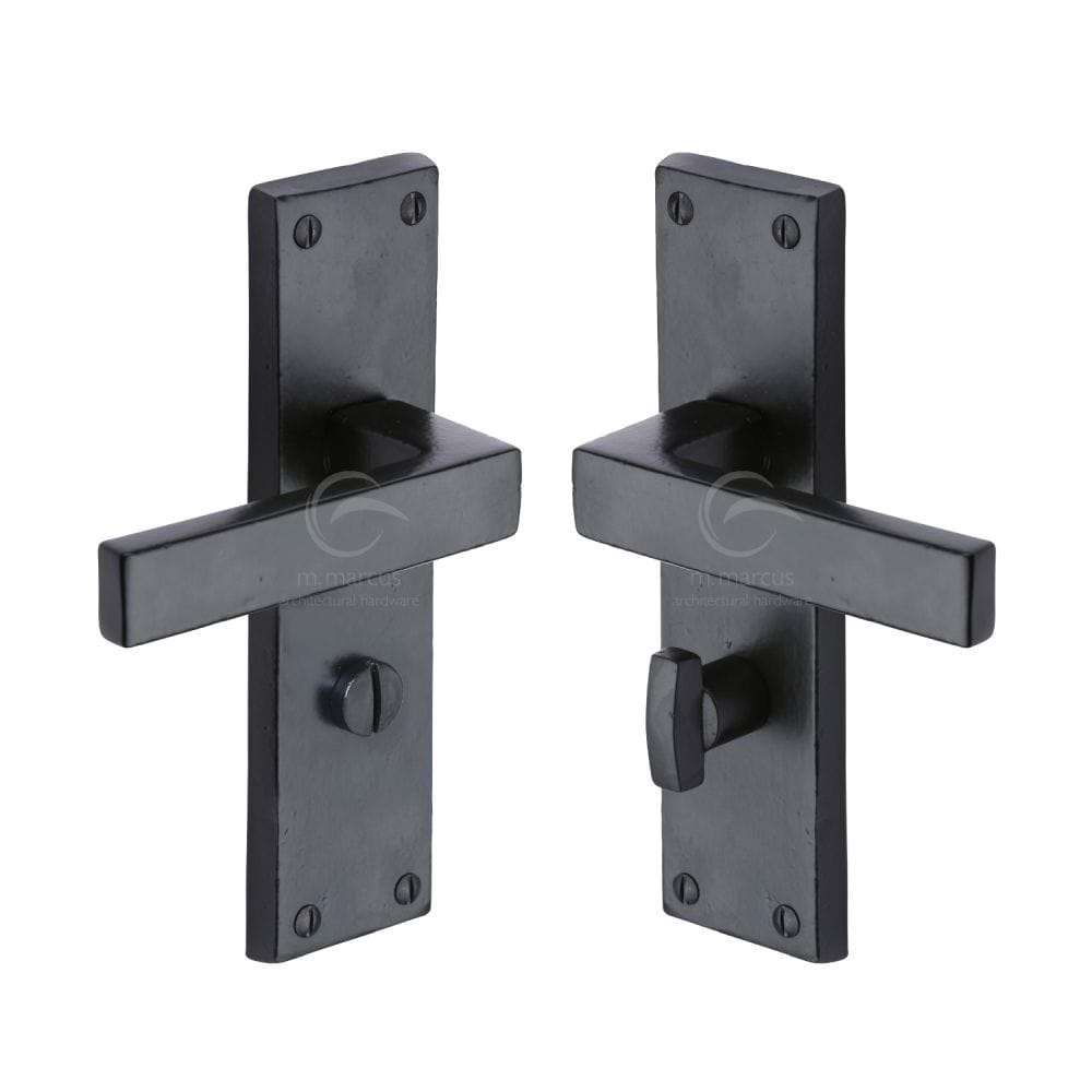 M.Marcus Door Furniture Matt Black / Bathroom Lock Handles M.Marcus - Black Iron Rustic Door Handle Bathroom Set Cheswell Design