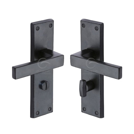 M.Marcus Door Furniture Matt Black / Bathroom Lock Handles M.Marcus - Black Iron Rustic Door Handle Bathroom Set Cheswell Design