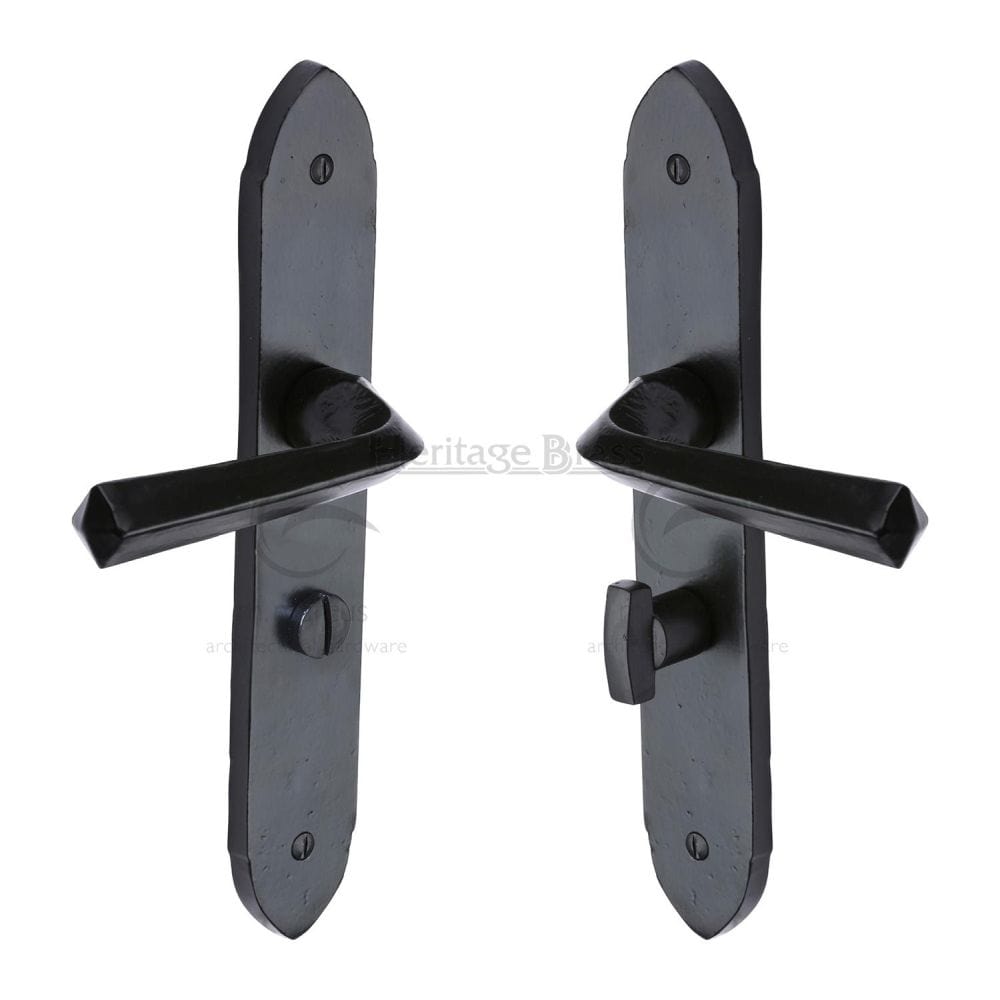 M.Marcus Door Furniture Matt Black / Bathroom Lock Handles M.Marcus - Black Iron Rustic Door Handle Bathroom Set Grafton Design