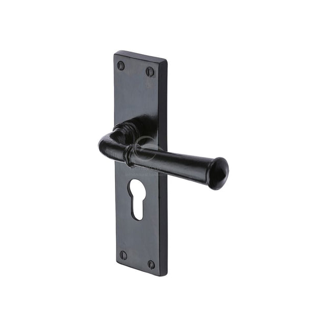 M.Marcus Door Furniture Matt Black / Euro Profile Lock Handles M.Marcus - Black Iron Rustic Door Handle Euro Profile Plate Ashfield Design