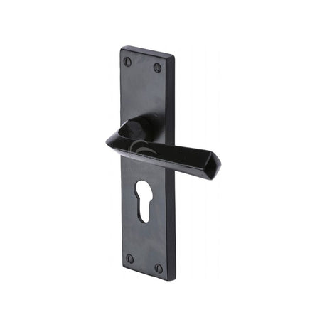M.Marcus Door Furniture Matt Black / Euro Profile Lock Handles M.Marcus - Black Iron Rustic Door Handle Euro Profile Plate Bridgnorth Design
