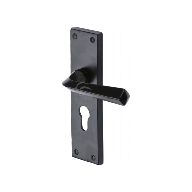 M.Marcus Door Furniture Matt Black / Euro Profile Lock Handles M.Marcus - Black Iron Rustic Door Handle Euro Profile Plate Bridgnorth Design